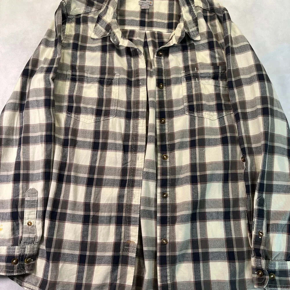 Carhartt Kids XL (18/20) Navy Grey Plaid Flannel Button Down Shirt🌿